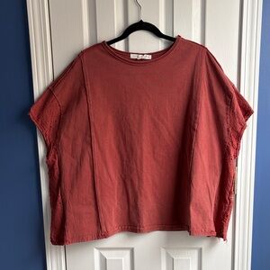 Altar'd State Women's XS Terracotta Boxy Oversized Tee Lace Embroidered Sleeve